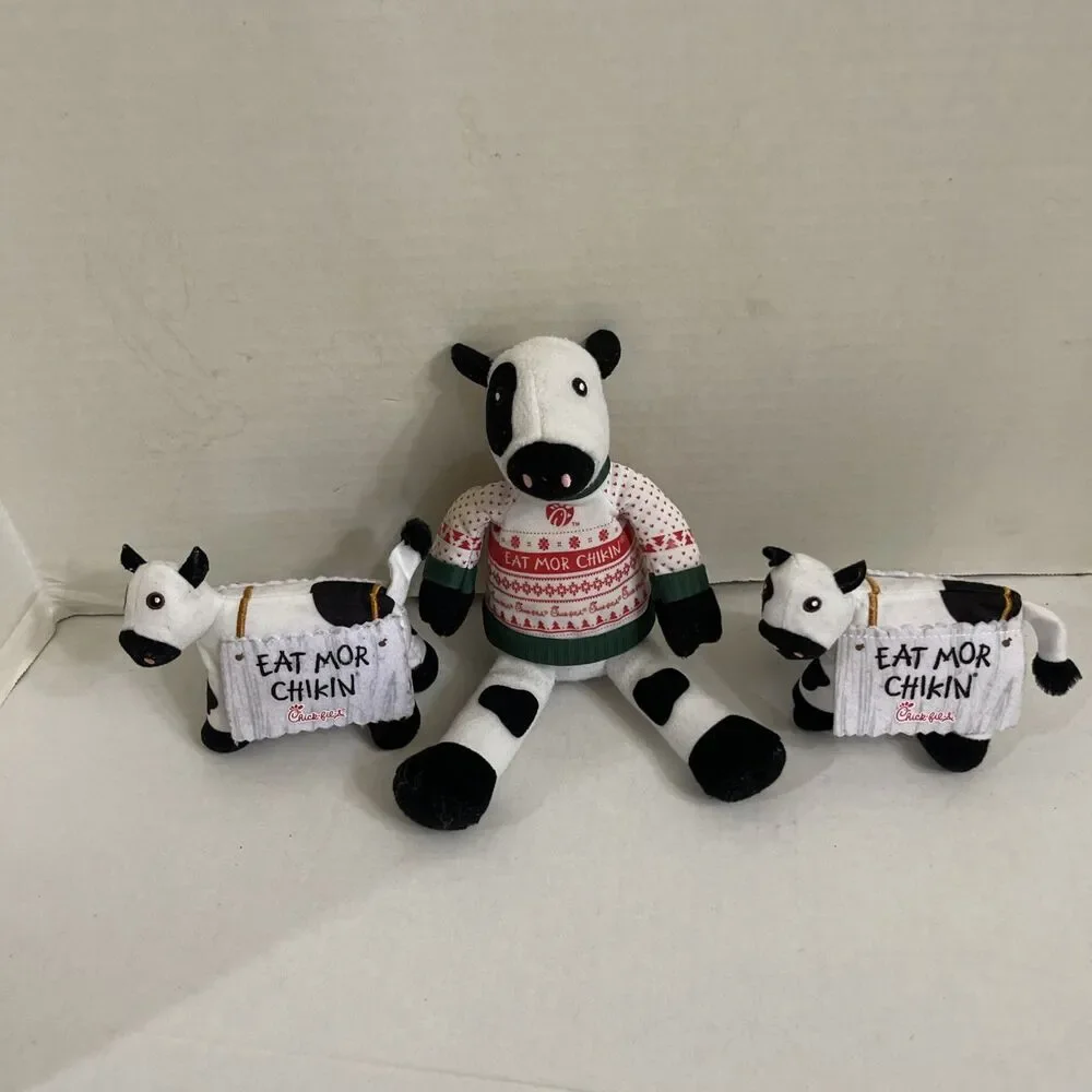 Lot Of 3 Chickfilla Eat More Chicken Cow Plush Advertising Stuffed Animals